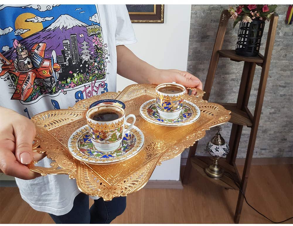 Plateau de service à thé marocain, décoratif en or, Ottoman turc, café, boisson, Bar, robe d'extérieur, maison rustique (15)