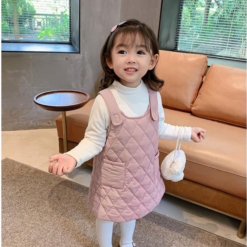 Chaleco de algodón coreano para niñas, prendas de vestir para otoño e invierno, falda con tirantes acolchada para bebés, novedad