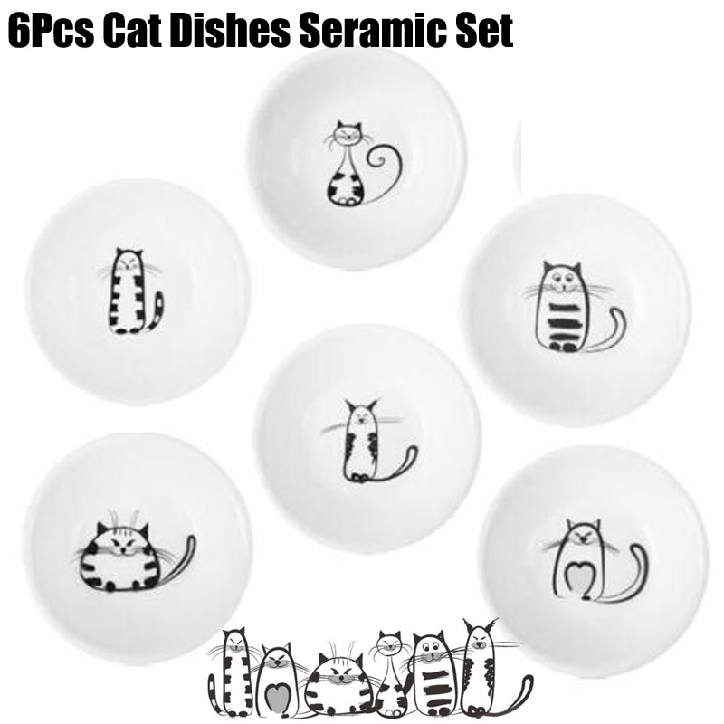 6pcs Japanese Cat Ceramic Serving Dishes Ceramic A... Grandado