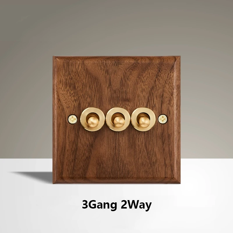 Black Walnut Wood Toggle Light Switch,Home retro Brass Panel,FR UK Universal Double USB Wall Electrical Socket Vintage Switch: Blue