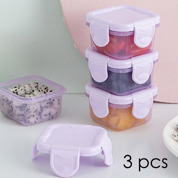 Juegos de cuencos de alimentación para bebé, 3 piezas, 60ml, platos de aprendizaje para bebé, cuenco de comida auxiliar, Mini cajas de almacenamiento selladas portátiles, puede microondas: Purple 3pcs