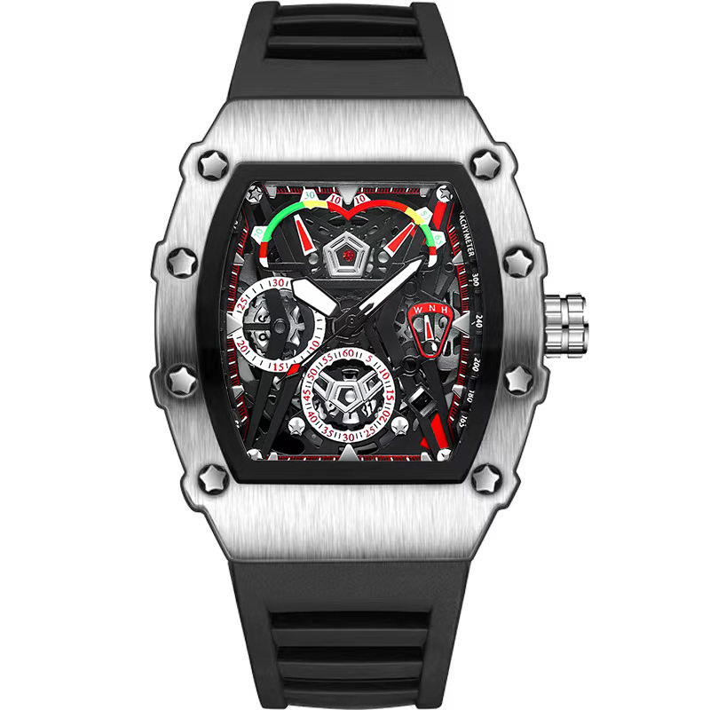 UTHAI CQ309 Herrenuhr Wasserdicht Nachtlicht Kalender Wein Eimer Silikonarmband Quarzuhr Herrenuhren: Rose