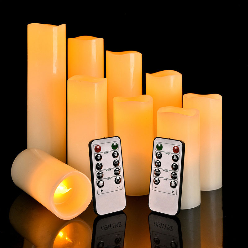 Pack van 9 Echt Paraffine Pijler Decoratieve Kaarsen Met 2 Stuks Afstandsbedieningen, AA battery Operated Kerst Kaarsen Voor Thuis
