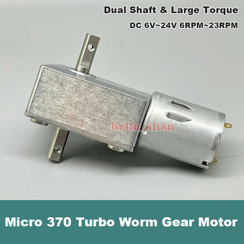 Micro 370 Motor Turbo Worm Gearbox Gear Motor DC 24V 23RPM Slow Speed Dual Shaft Large Torque for Robot/ Electronic Locks