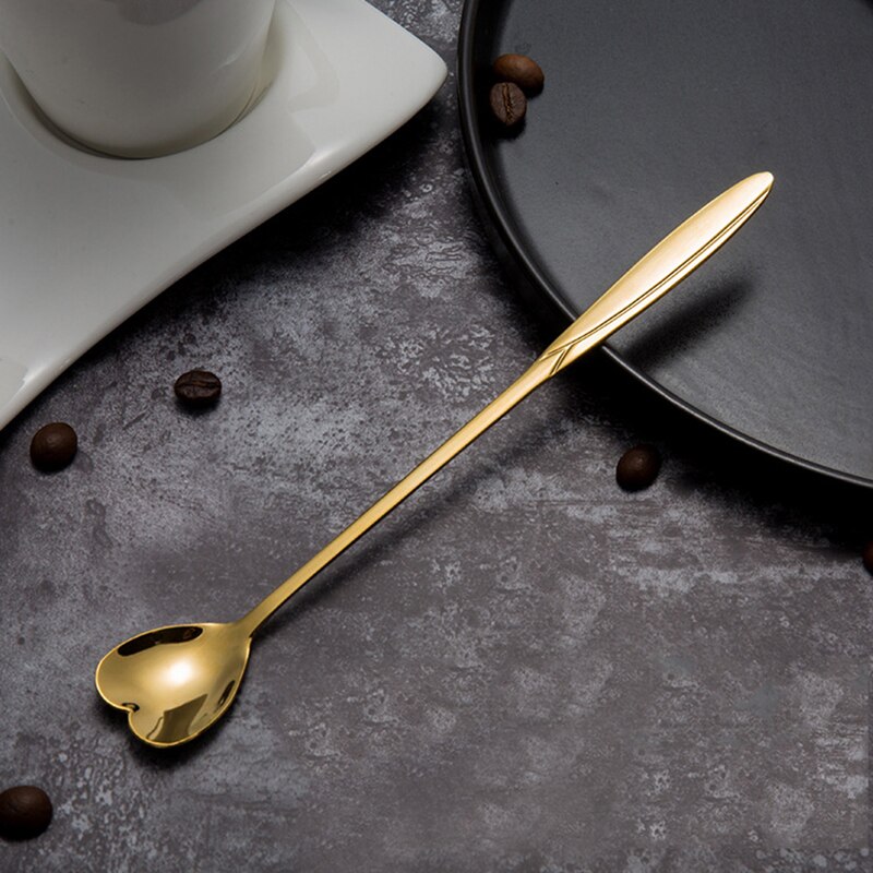 Roestvrij Stalen Lepel Set Met Lange Handvat Bloemen Hartvorm Ice Thee Koffie Lepel Dessertlepel Keuken Drinken Servies: 5
