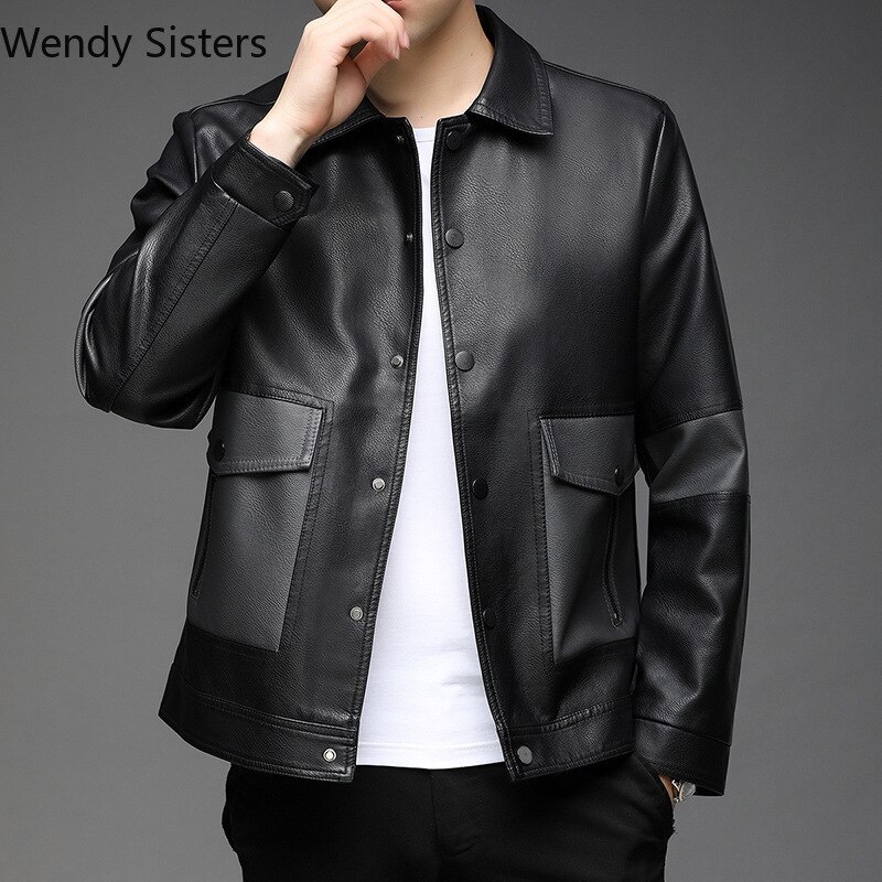 Chaqueta de cuero sintético para hombre, ropa informal de de , de , a la , clásica, 2022