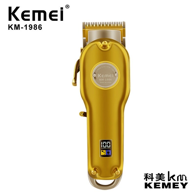 Kemei elektrisk hårklipper alt metal genopladeligt hår trimmer hårklippning barberkrop mænd skære maskine: Km -1986