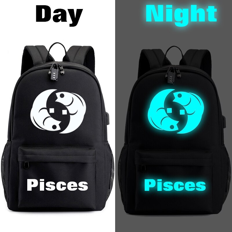 BPZMD Luminous 12 Zodiac Sign Canvas Schoolbag Constellation Horoscope for Boys and Girls Backpack: Pisces