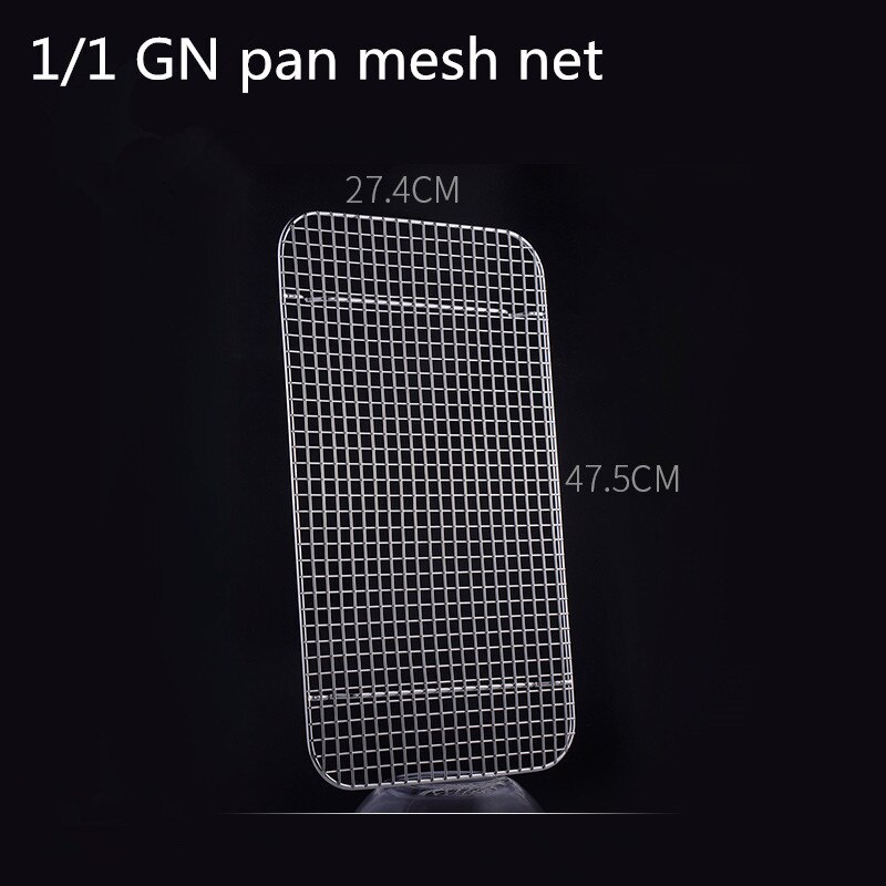 GN pan mesh net BBQ net Stainless steel basin oil rack pot filter rectangular plate box frying basket baking shaker tub strainer: 1-1 mesh net