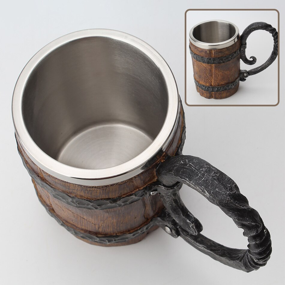 550ml Imitation Wooden barrel Stainless Steel Resin 3D Beer Mug Goblet Game Tankard Coffee Cup Wine Glass Drinking Mugs