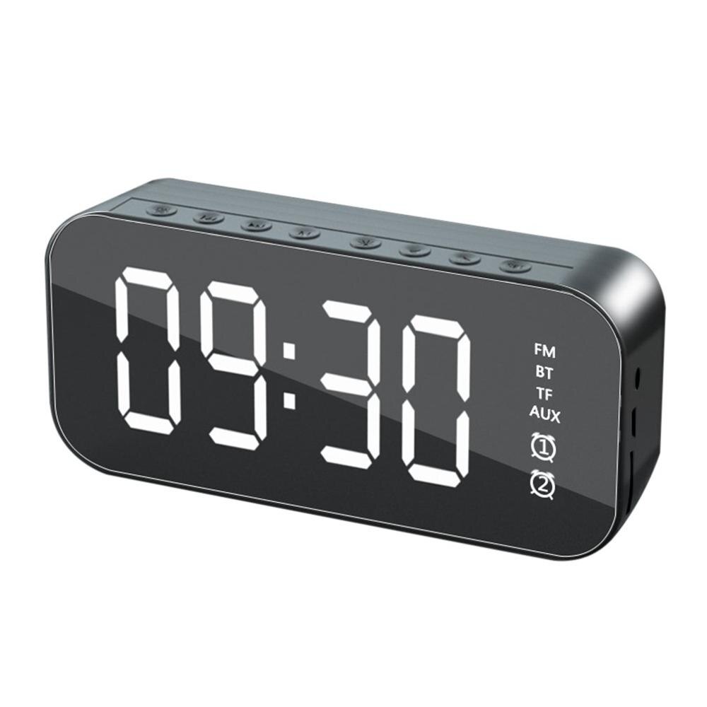 Draadloze Bluetooth Speaker 5.0 Dual Wekker Desktop Spiegel Speaker Luidspreker Led Fm Radio Usb Speakers Ingebouwde Microfoon: Black