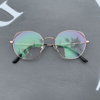 1Pc Myopia Optical Lens Glasses Frame Women Trendy Stainless Steel Metal Frames Cat Eye Clear Lens Eyeglasses Frame: Rose Gold