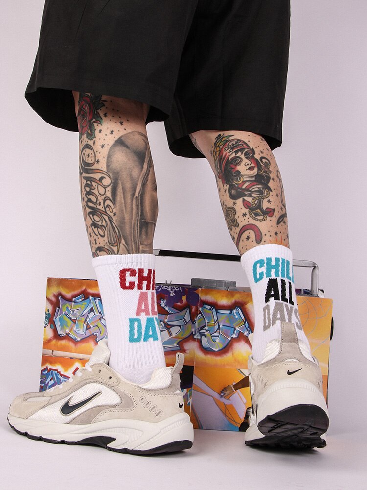 INS Skateboard chill calcetines hombres y mujeres Harajuku algodón street calcetines estilo hip hop basquetbol de hasta la rodilla Calcetines