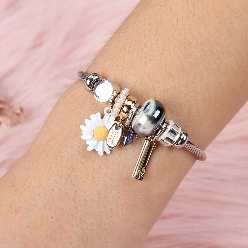 Roestvrijstalen armbanden voor dames sieraden kristal kralen bedels armband bloem dieren hanger armband meisjes