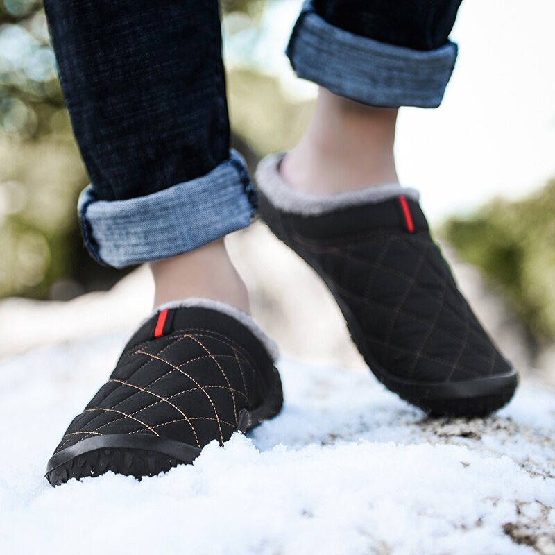 Valstone Man Cotton Slippers Winter Outdoor Warm Shoes Home Plush Lining Mules Breathable Light Casual Non-slip Footwear