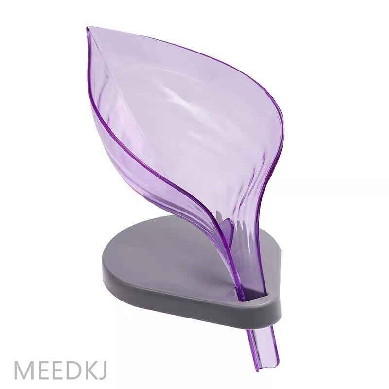 1 Uds. Caja de jabón creativa con forma de hoja, taza de succión sin perforaciones para baño, caja de jabón, estante para inodoro, desagüe, caja de jabón para lavandería: purple
