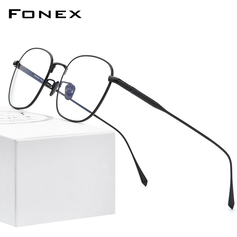 Fonex pure titanium briller ramme mænd firkantede briller mandlige optiske nærsynethed receptpligtige briller rammer 8560: Sort