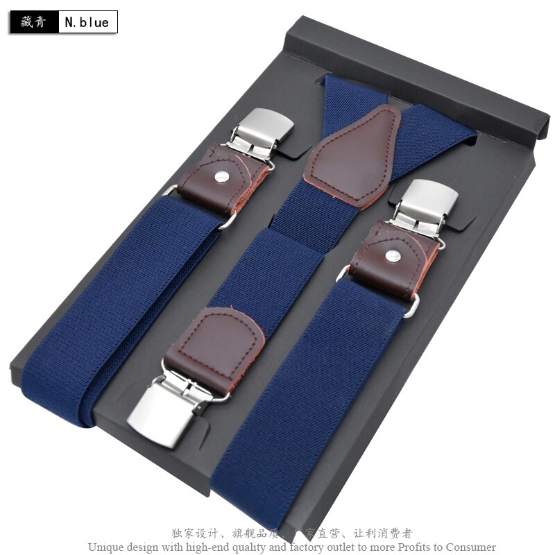 Men&#39;s Suspenders Leather Suspender Men Casual Suspensorios Trousers Strap 3.5*120cm For Dad Tirantes: N.blue