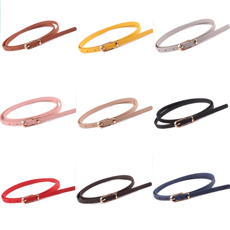 Cinturones de mujer a la , negro, azul, blanco, rosa y rojo, cinturón fino y delgado con hebilla, cinturón ajustable, vestido de verano, correa para pantalones vaqueros, cinturones de Pu