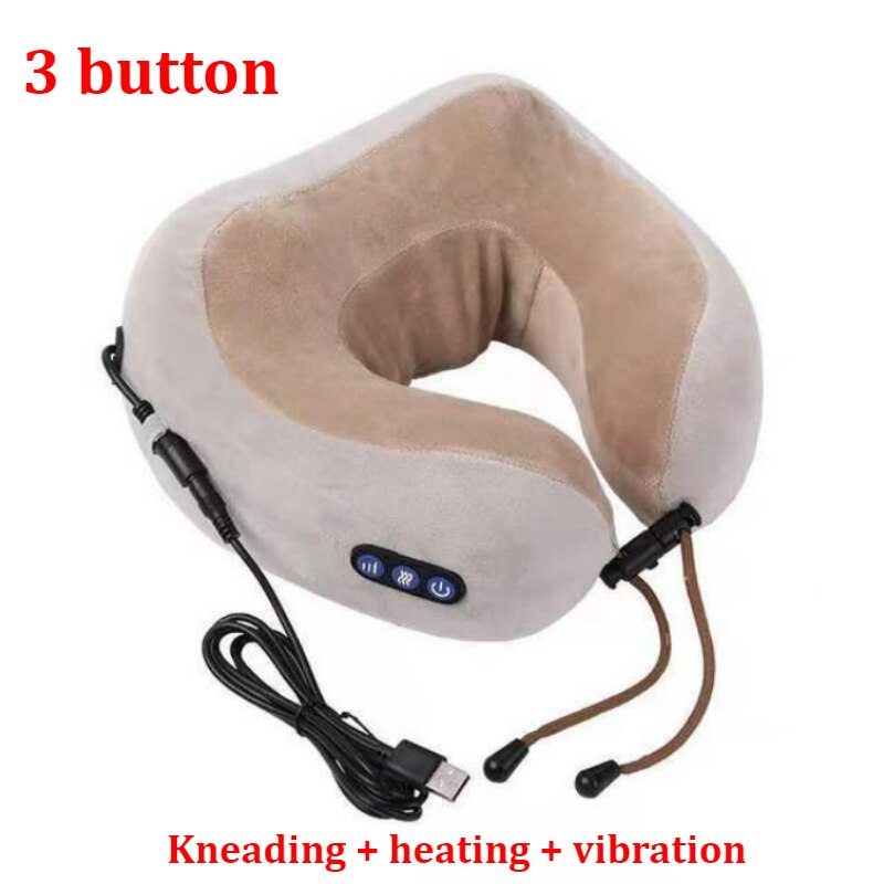 U Shaped Massage Pillow Vibration Electric Cervical Massager Neck Massager Electric Neck Shoulder Protector Relaxing Massage: 3 button