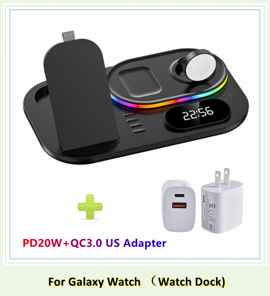 Galaxy Watch RGB 30W Wireless Charger Dock Qi 4 in 1 Charging Station Compatible with Apple Airpods iPhone Samsung S21 Note 20: Black Galaxy US Plug