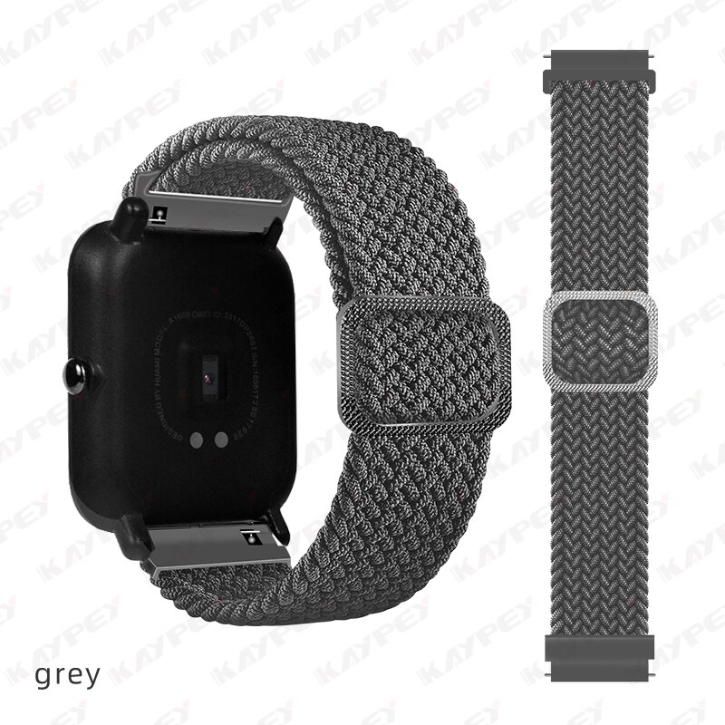 Boucle Solo tressée pour Huami Amazfit GTS 2 2e 2, Mini bracelet de ceinture élastique en Nylon réglable pour Amazfit Bip Lite 1S U pro: 5-Grey