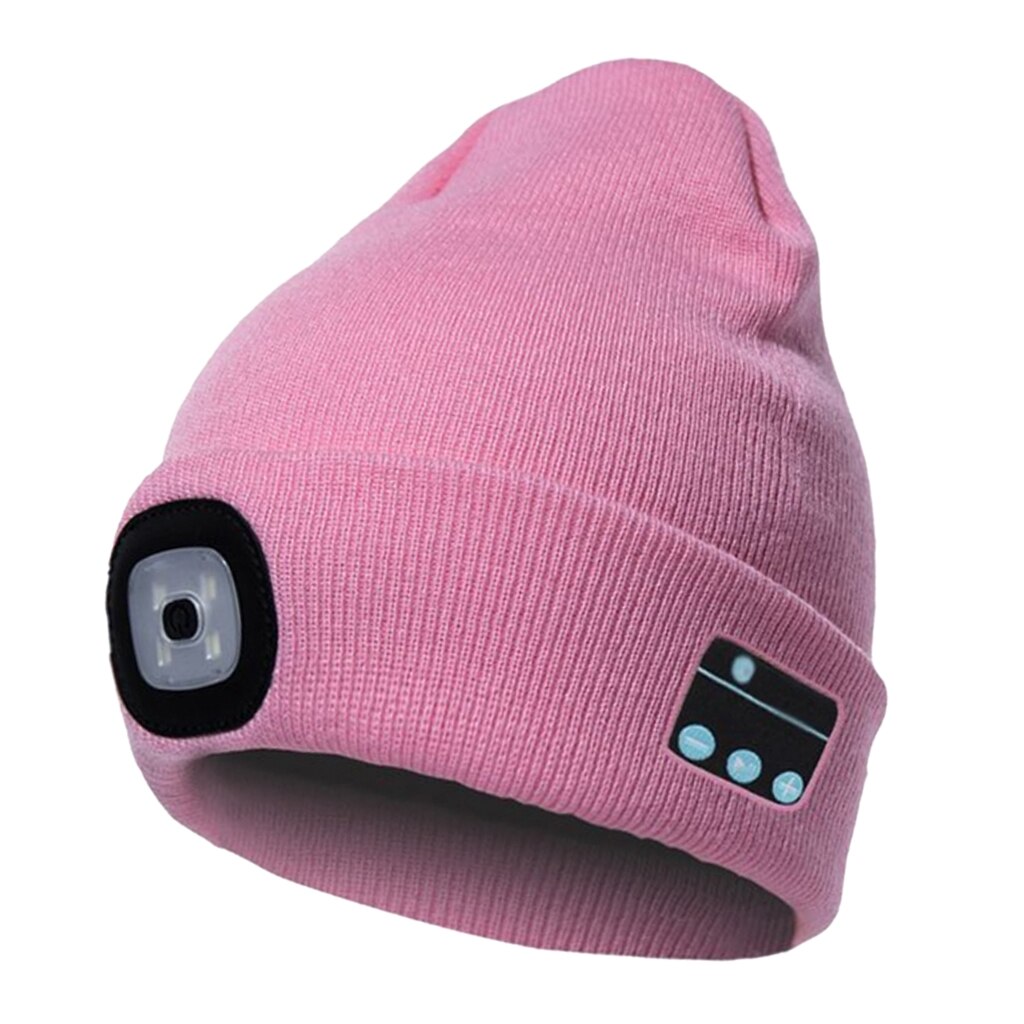 Hiver musique chapeau sans fil Smart Cap Bluetooth V5.0 Beanie chapeau casque LED Bluetooth unisexe bonnet d'hiver: Pink