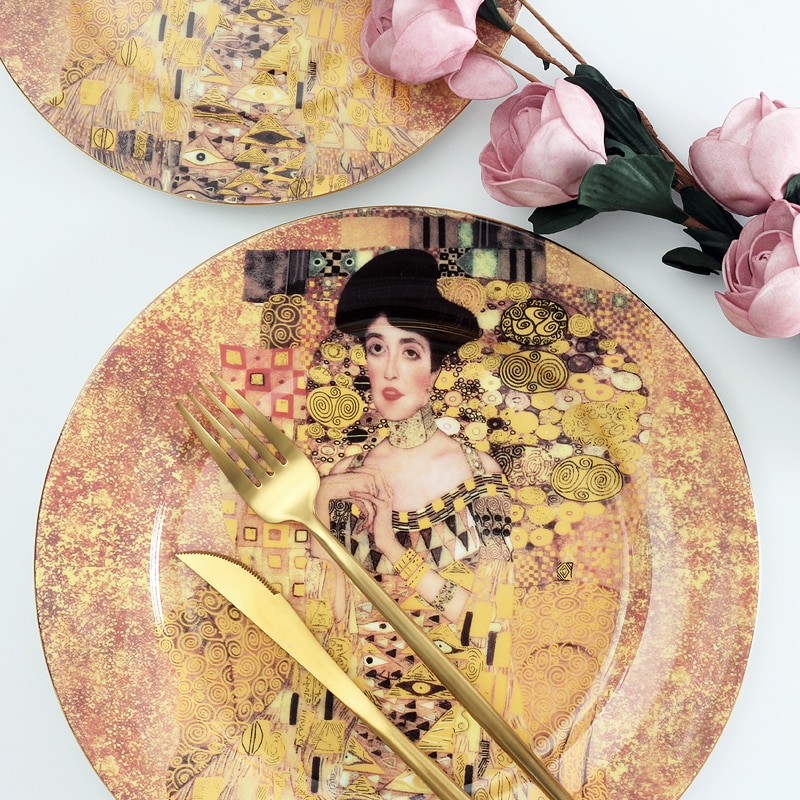 Bone China Platen Diner Dienbladen Decoratieve Porselein Servies Dessert Gerechten Klimt &#39;S Vintage Bruiloft Decoratie