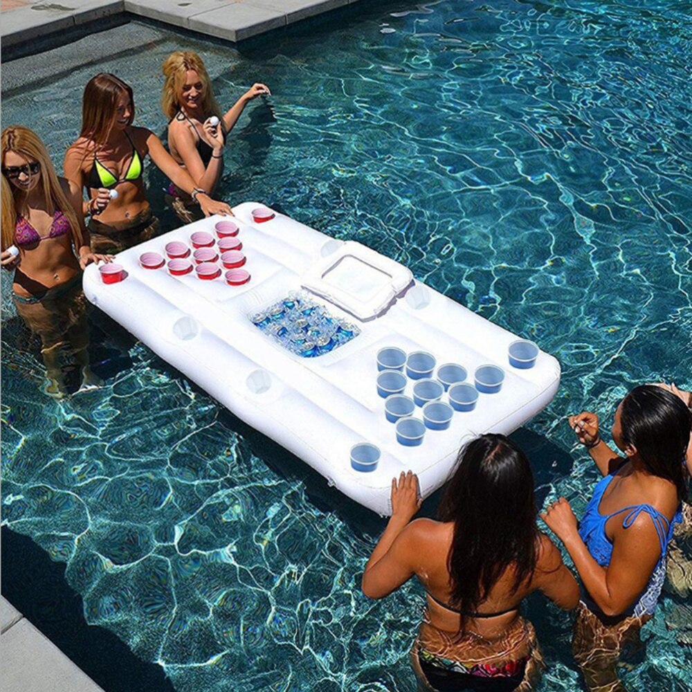 1Pc Opblaasbare Bier Tafel Draagbare 28 Cup Gat Vlotter Rij Water Drank Ijsemmer Zwevend Bed Water Opblaasbaar Tafel voor Water