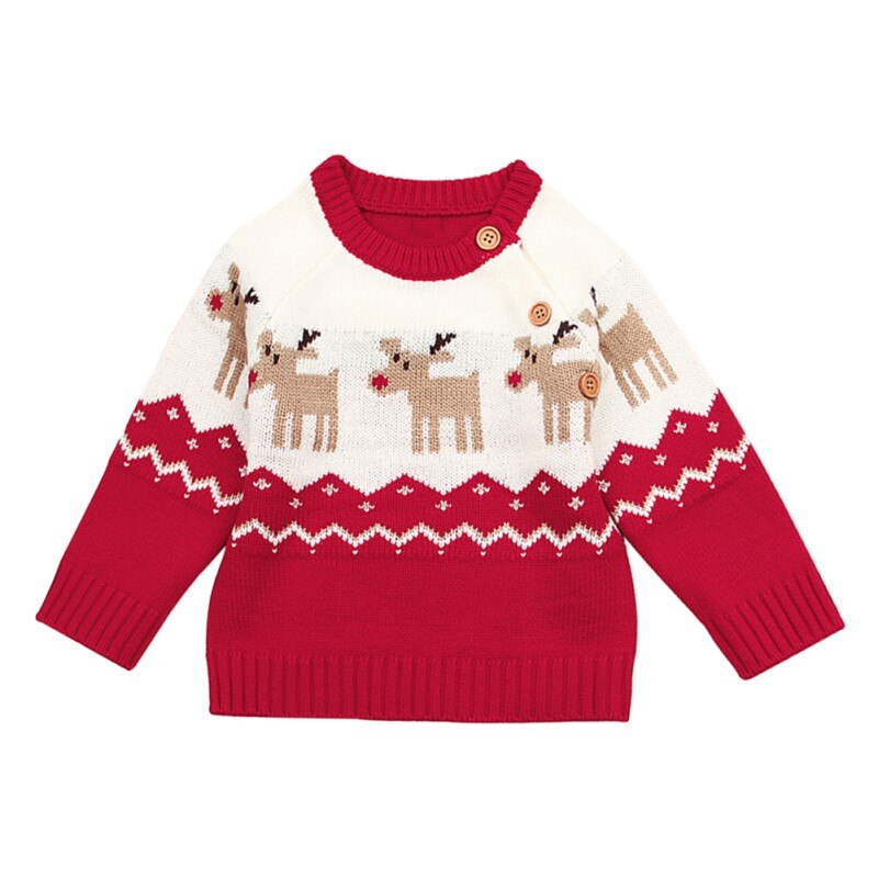 Spædbarn baby dreng pige jul elg pullover langærmet strikket sweater toddler shirt: Rød / S