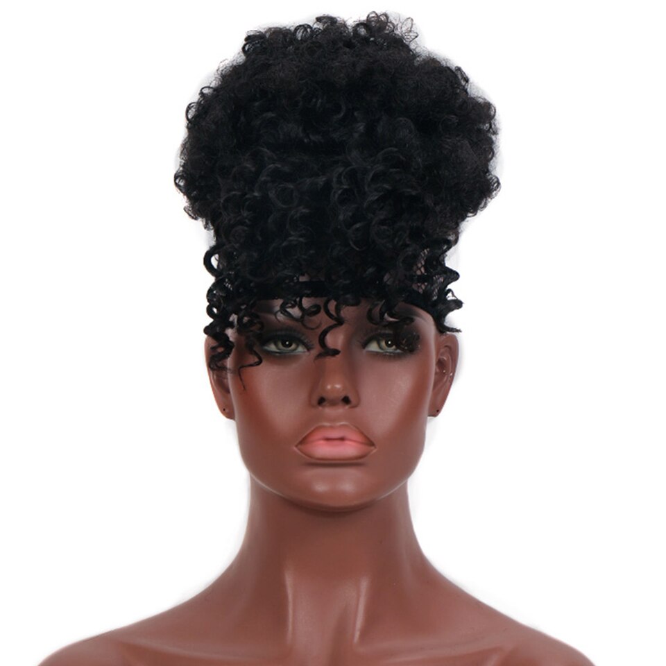 HOUYAN Women's African bun with bangs high temperature and fluffy synthetic ponytail clipped to the hair extension