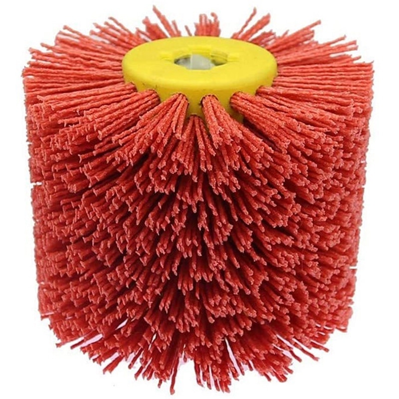 Red Abrasive Wire Drum Brushes Deburring Polishing Buffing Wheel for Furniture Wood Angle Grinder Adapter