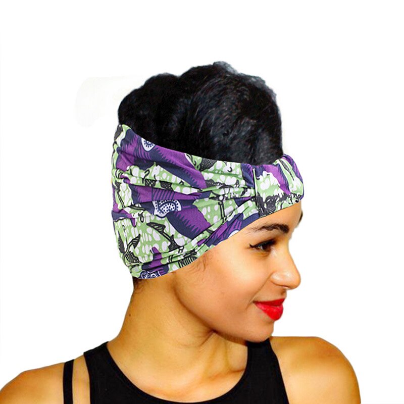 Afrikansk print stretch bomulds hovedbånd til kvinder elastisk hovedbeklædning turban hoved tørklæde damer bandage hoved wrap hår tilbehør: Lilla
