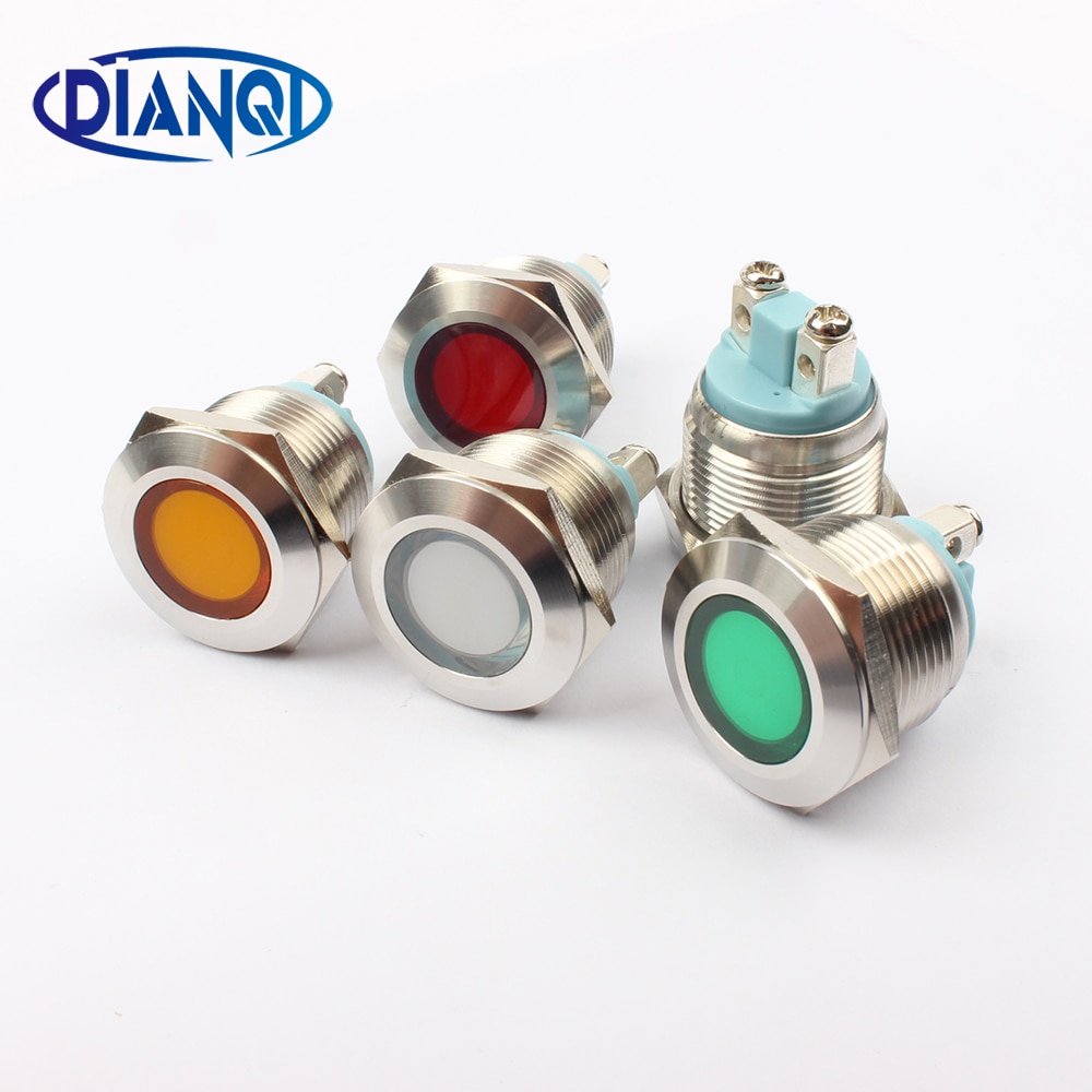 LED Metall Anzeige licht 19mm wasserdicht Signal lampe LICHT 3V 6V 12V 24V 220v schraube verbinden verrotten gelb blau weiß 19ZSD.PY.L