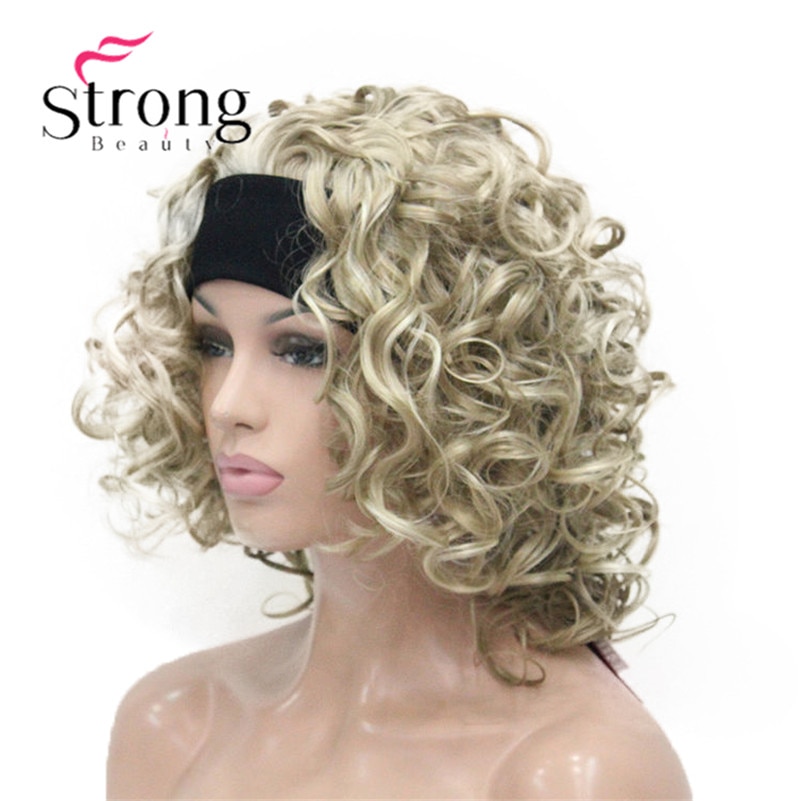 Blonde Highlights Short 3/4 Women's Synthetic Wigs Hairpiece Curly Hair Piece with Headband COLOUR CHOICES