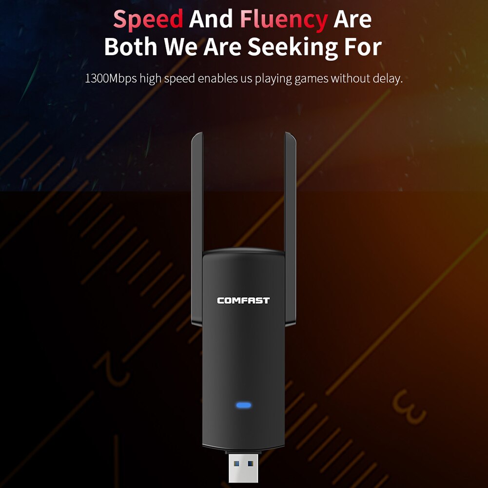 USB Wifi Adapter 1300Mbps RTL8812BU Dual Band for PC Black Ethernet WiFi Dongle External Antenna Wi Fi Receiver Network Card