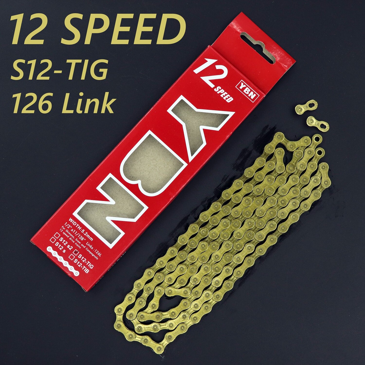 YBN 10/11/12 Speed Bicycle Chain SLA H11-TIG Gold Titanium coating MTB Road Bike Colorful Chain for SRAM/Campanolo System: 12 Speed Gold