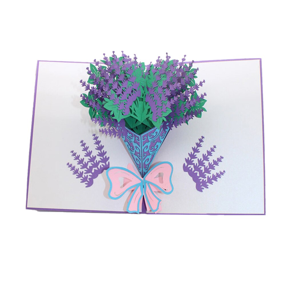 3D Pop Up Cards Flower Bouquet Greeting Card Anniversary Mothers Day Valentine Birthday Christmas Cards For Mom Sympathy: lavender