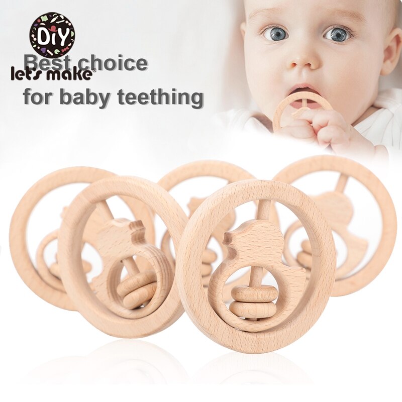 Let'S Maken 1pc Houten Speelgoed Voor Pasgeboren Baby Beuken Eend Hout Ring Baby Bijtring Wieg Mobiele Peuter Speelgoed baby Rammelaar Voor Kids
