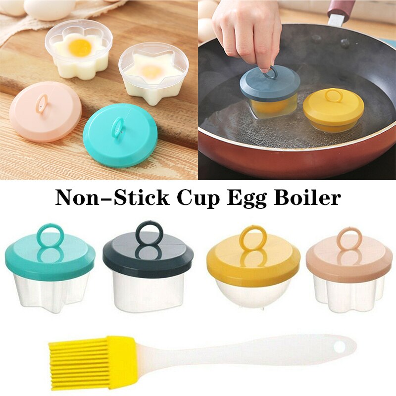 Ensemble de 4 pièces/ensemble pocheuses à œufs en plastique, cuiseur à œufs de cuisine, outils, moule à œufs avec couvercle, brosse, crêpière