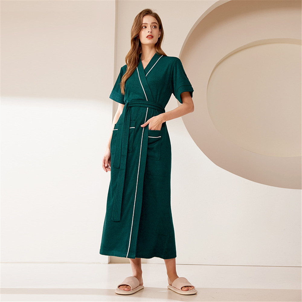 Badekåpe i bomullsfrotté, kortermet nattøy, håndklenattkjole, nattøy, løs, fritidsmorgenkåpe, nattkjole, hjemmeklær