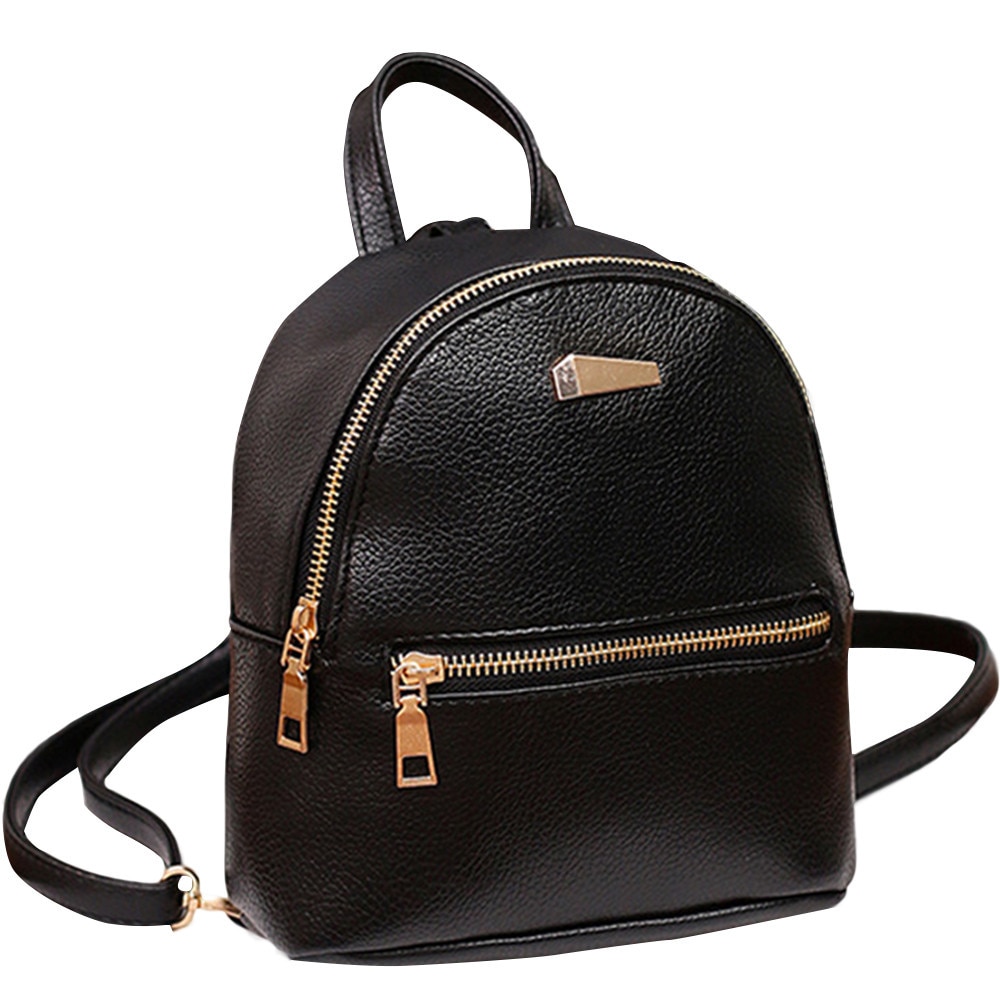 Mini mochila, bolso de hombro de cuero de PU de mujer para chicas adolescentes, Mochila pequeña multifunción, mochila escolar para mujeres # YY: Black