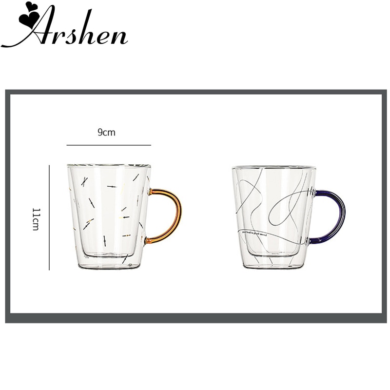 Arshen nyeste 350ml dobbeltvegg glass kaffekrus varmebestandig melk juice te krus frokost kopper glass drikke drinkware glass kopp