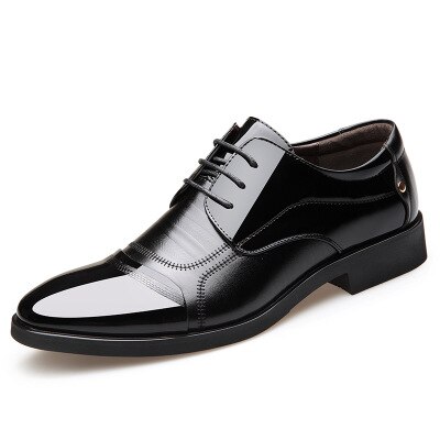 Mens Dress Shoes High Heels 6CM Formal Leather Shoes for Men Brand Italian Wedding Men Shoes Lace Up Zapato Oxford: Black / 9