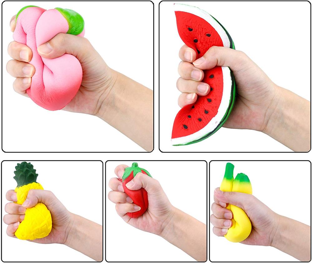 5PcsSlow Rising Jumbo Fruit Squishy In One Box Peach Banana Watermelon Pineapple Strawberry Kawaii Squishy Charms Party Supplies