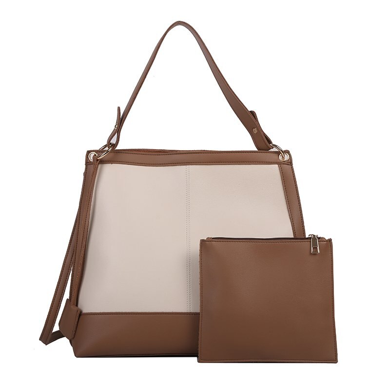 Vrouwen Grote Capaciteit Shopper Handtas Contrast Stiksels Handtas Vrouwen Composiet Tas Grote Schouder Draagtas: Bruin