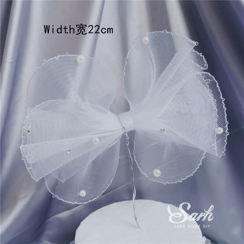 Ins Moon Star Cake Toppers Zwaan Angel Boren Rand Decoratie Voor Wedding Party Valentijnsdag Supplies Verjaardag Leuke: Mesh pearl bow white