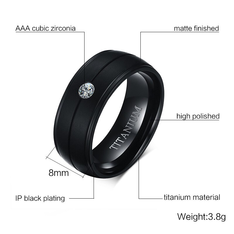 Meaeguet 100% Titanium Cubic Zirconia Wedding Rings For Men Black Rock Punk Rings Engagement Accessories Anel Jewelry