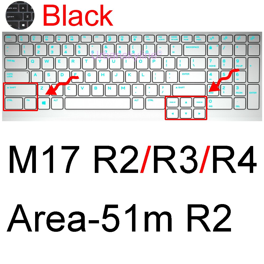 Keyboard Cover for Alienware M15 R7 M17 R5 R6 X14 X15 R1 X17 R2 Area-51m R3 R4 13 14 15 17 18 Protector Skin Case Silicone ALW: Black M17 51m R2
