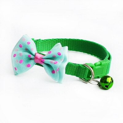 Verstelbare Polyester Halsbanden Pet Halsbanden Met Strik Klokken Charm Ketting Kraag Voor Kleine Honden Kraag Huisdier Accessoires: green